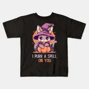 Funny Cat Pun Witch Spell Graphic Men Kids Women Halloween Kids T-Shirt